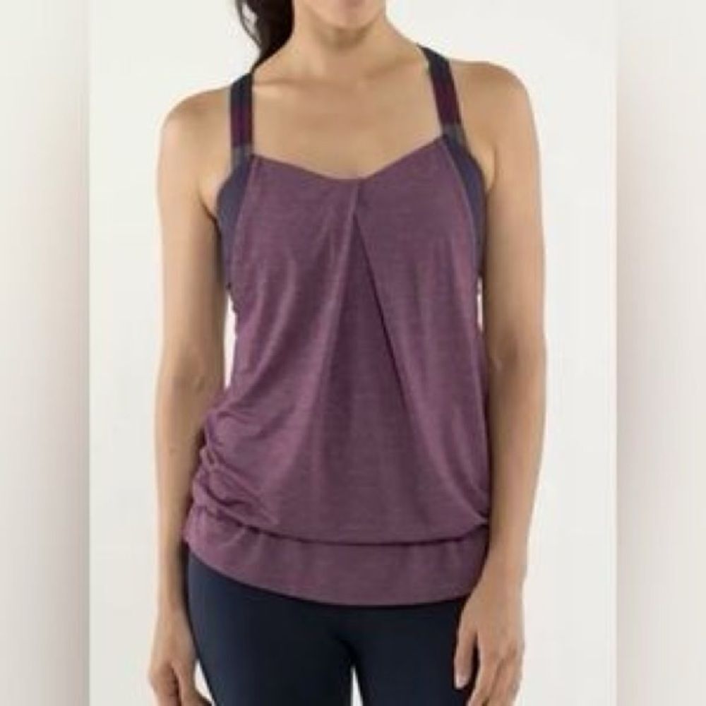 Lululemon Rest Less Tank in Heathered Plum/Hyper Stripe